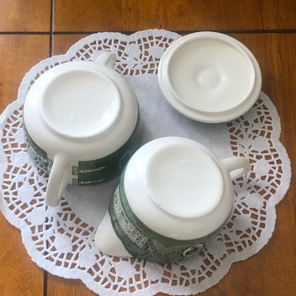 Vintage Royal USA Colonial Homestead Green Creamer Pitcher, Sugar Bowl with Lid - Picture 12 of 13